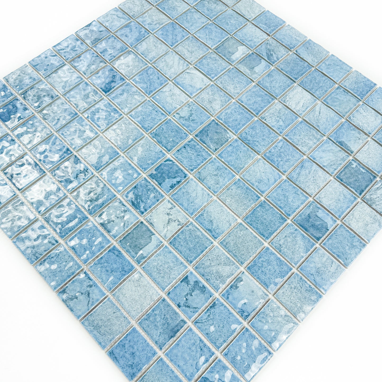 Serene Wave Series  Light Blue & Cyan Blue Mixed Marble Design Porcelain Mosaic