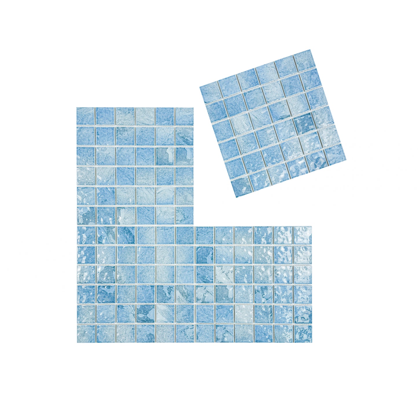 Serene Wave Series  Light Blue & Cyan Blue Mixed Marble Design Porcelain Mosaic