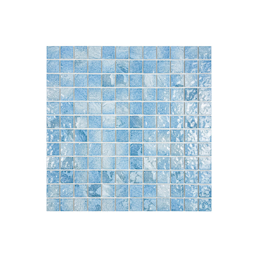 Serene Wave Series  Light Blue & Cyan Blue Mixed Marble Design Porcelain Mosaic