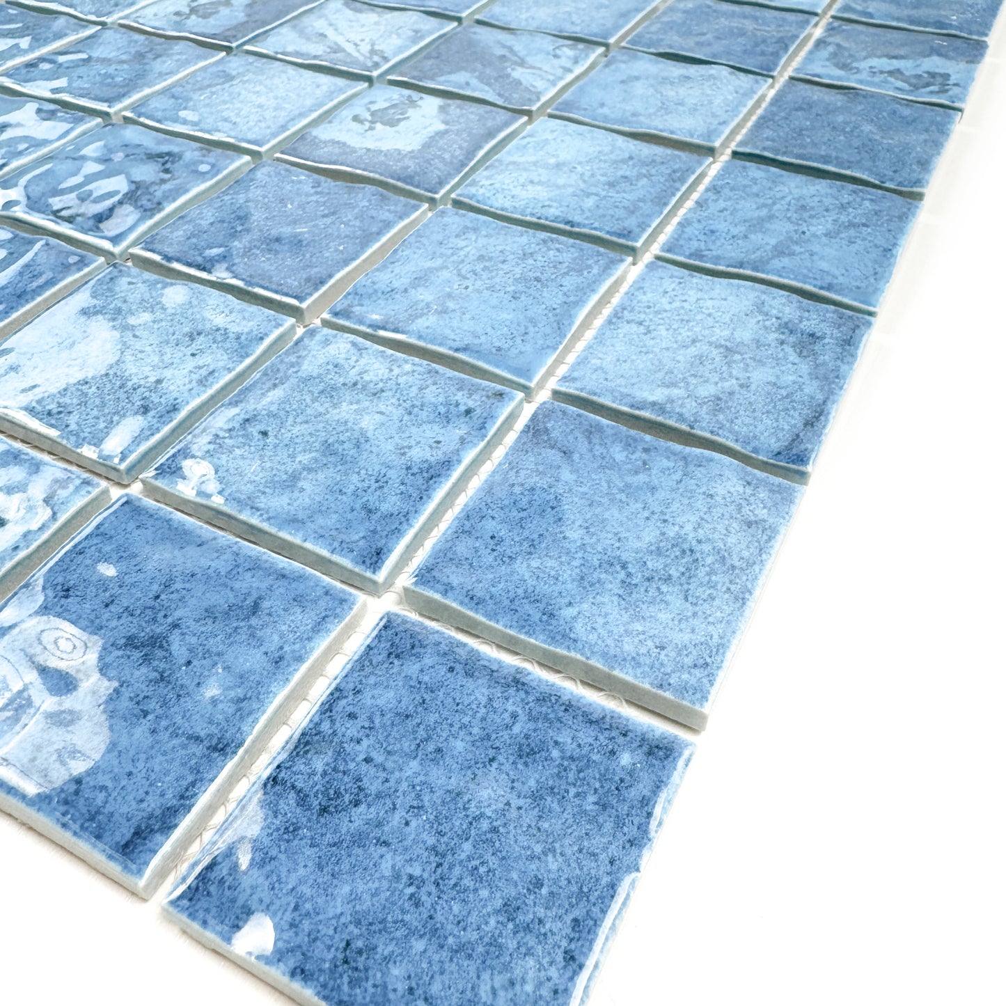 Serene Wave Series  Sapphire Blue & Baby Blue Mixed marble design Porcelain Mosaic