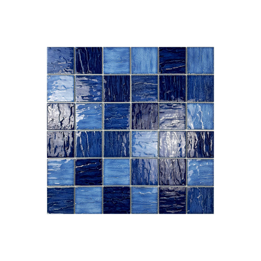 Serene Wave French Blue & Navy Blue Mixed 3D Crystalline Glazed Porcelain Mosaic