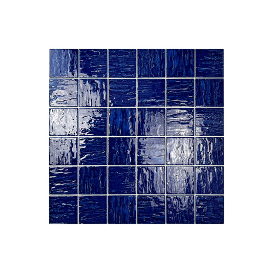 Serene Wave Cobalt Blue 3D Crystalline Glazed Porcelain Mosaic