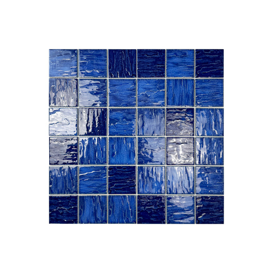 Serene Wave Cobalt Blue & Midnight Blue Mixed 3D Crystalline Glazed Porcelain Mosaic
