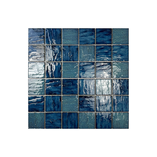 Serene Wave Emerald Green & Moss Green Mixed 3D Crystalline Glazed Porcelain Mosaic