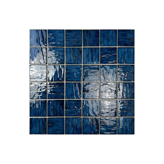 Serene Wave Sapphire Blue 3D Crystalline Glazed Porcelain Mosaic
