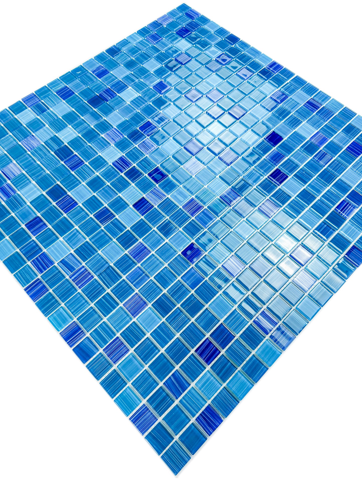Noble Haven Series  Teal Blue & Cobalt Blue & French Blue Mixed Hand-Drown Crystal Glass Mosaic