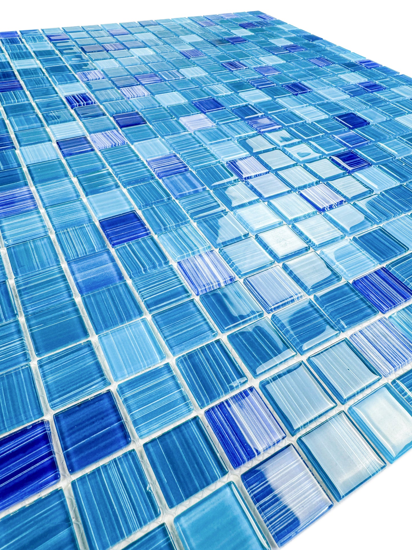 Noble Haven Series  Teal Blue & Cobalt Blue & French Blue Mixed Hand-Drown Crystal Glass Mosaic