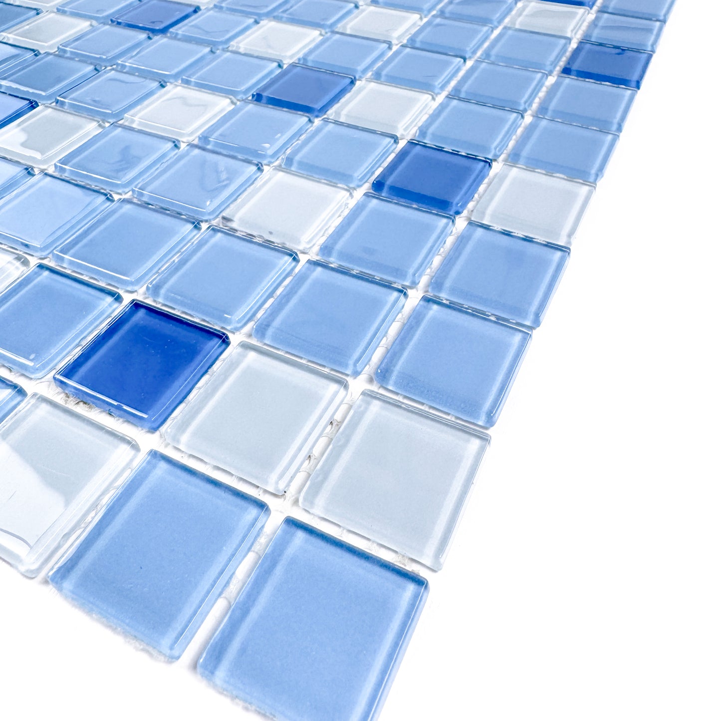 Azure Enchantment Series White & Baby Blue & Cobalt Blue Mixed  Crystal Glass Mosaic