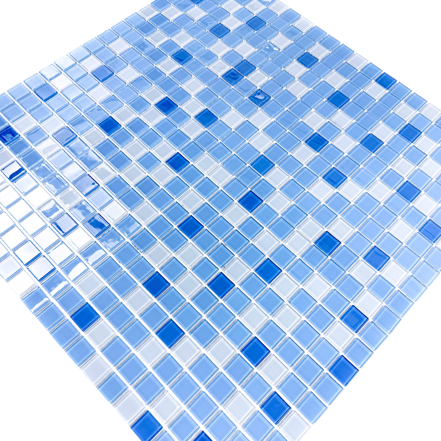 Azure Enchantment Series White & Baby Blue & Cobalt Blue Mixed  Crystal Glass Mosaic