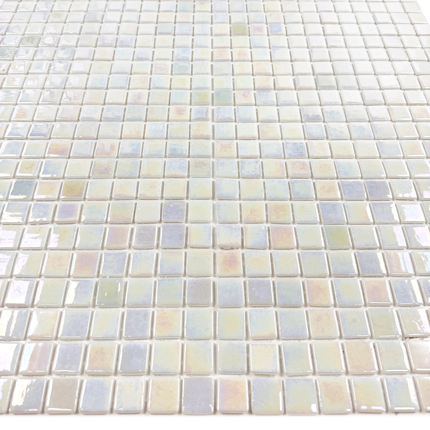 European Mosaic Series  White Iridescent Recycled Glass Mosaic