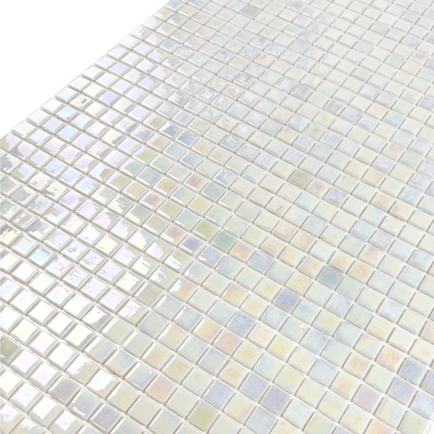 European Mosaic Series  White Iridescent Recycled Glass Mosaic