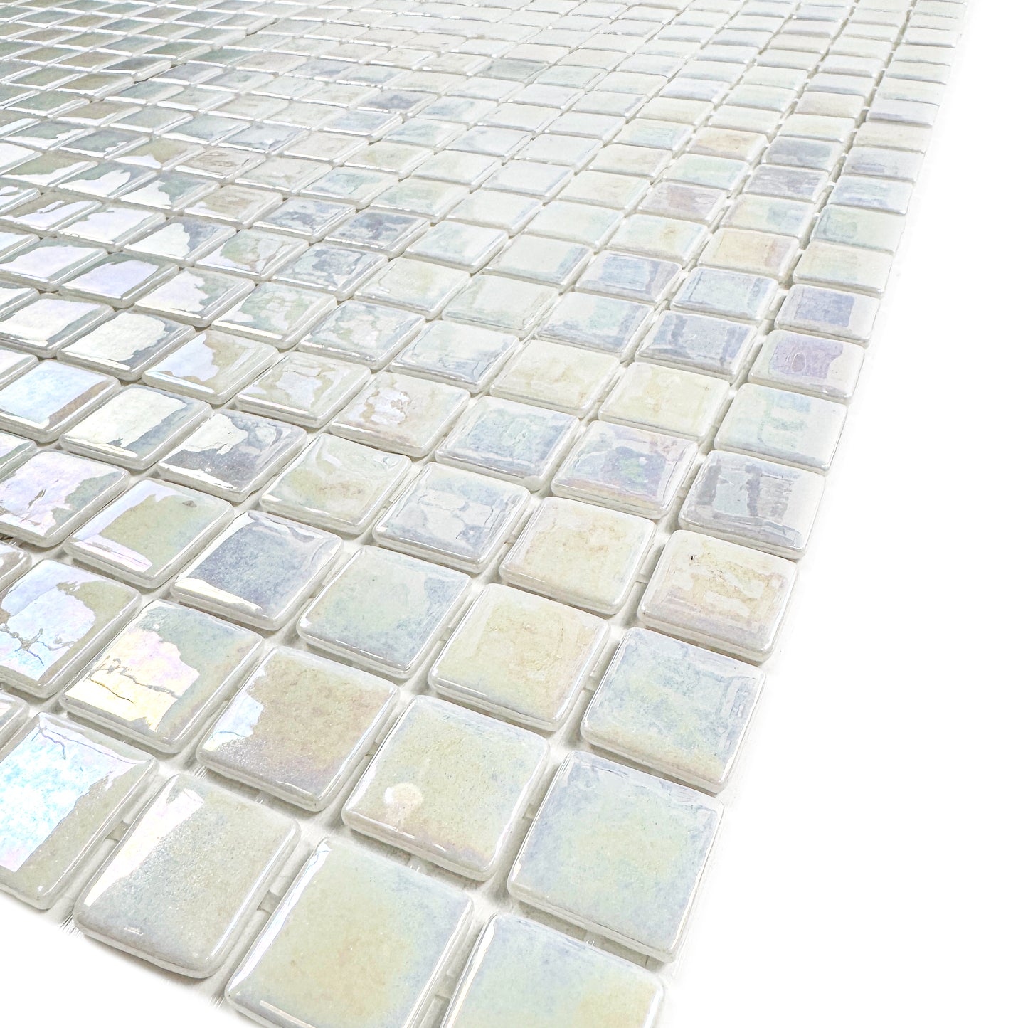 European Mosaic Series  White Iridescent Recycled Glass Mosaic