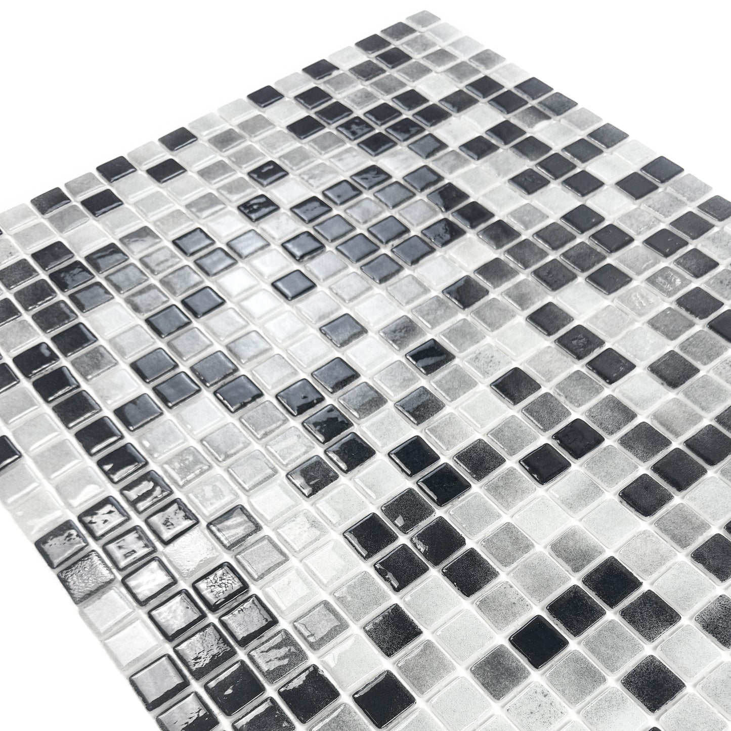 European Mosaic Series  Light Grey & Black White Mixed Iridescent Recycled Glass Mosaic