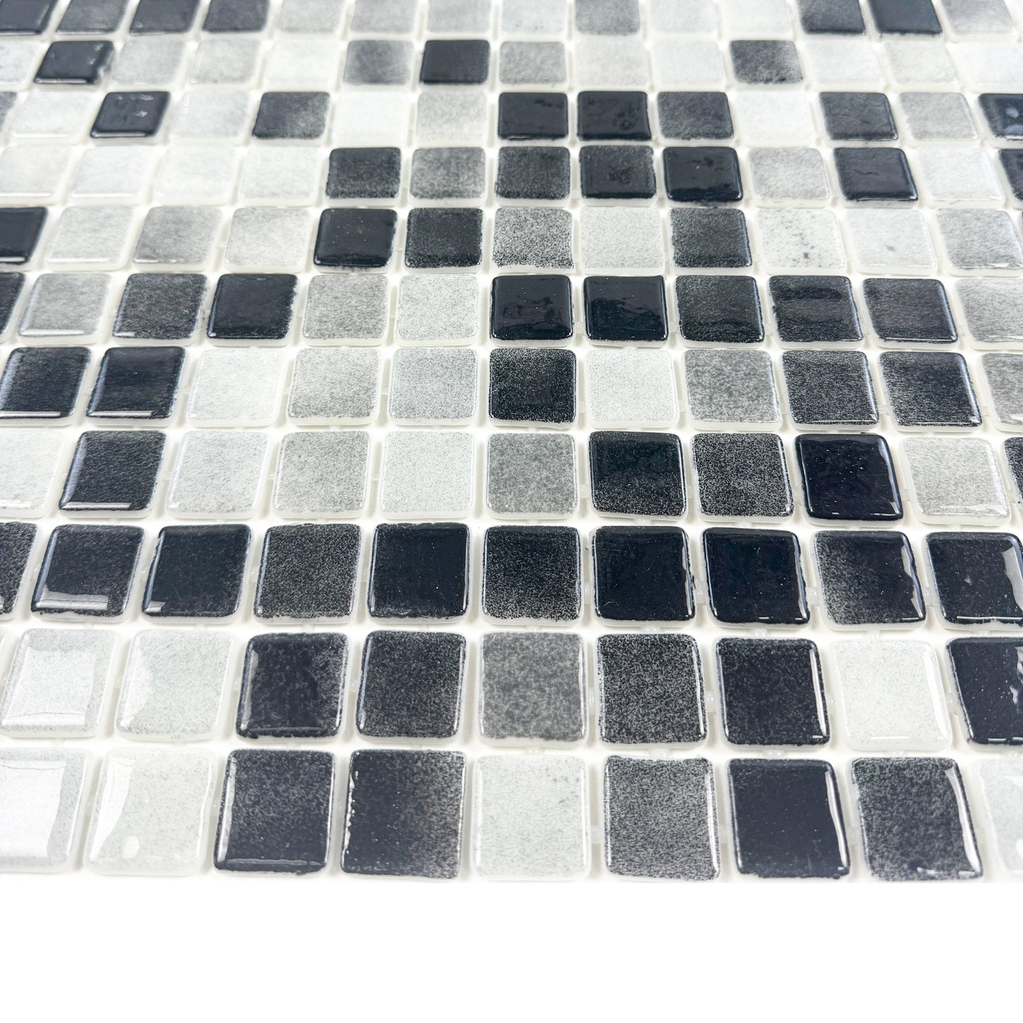European Mosaic Series  Light Grey & Black White Mixed Iridescent Recycled Glass Mosaic
