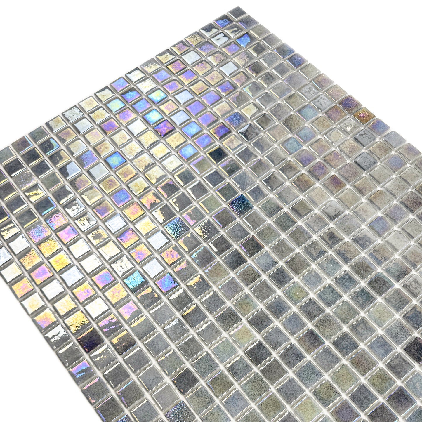 European Mosaic Series  Light Grey Iridescent Recycled Glass Mosaic