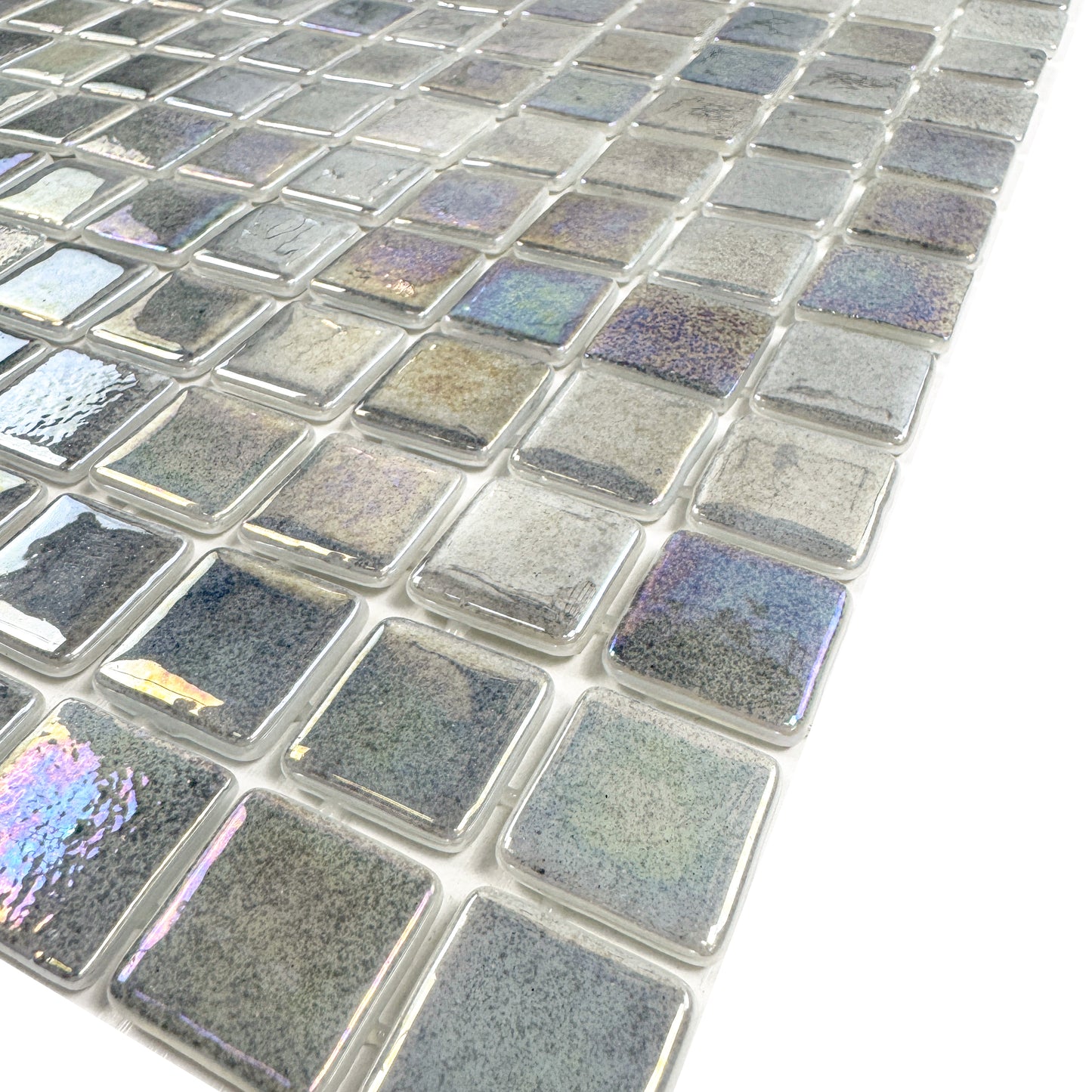 European Mosaic Series  Light Grey Iridescent Recycled Glass Mosaic