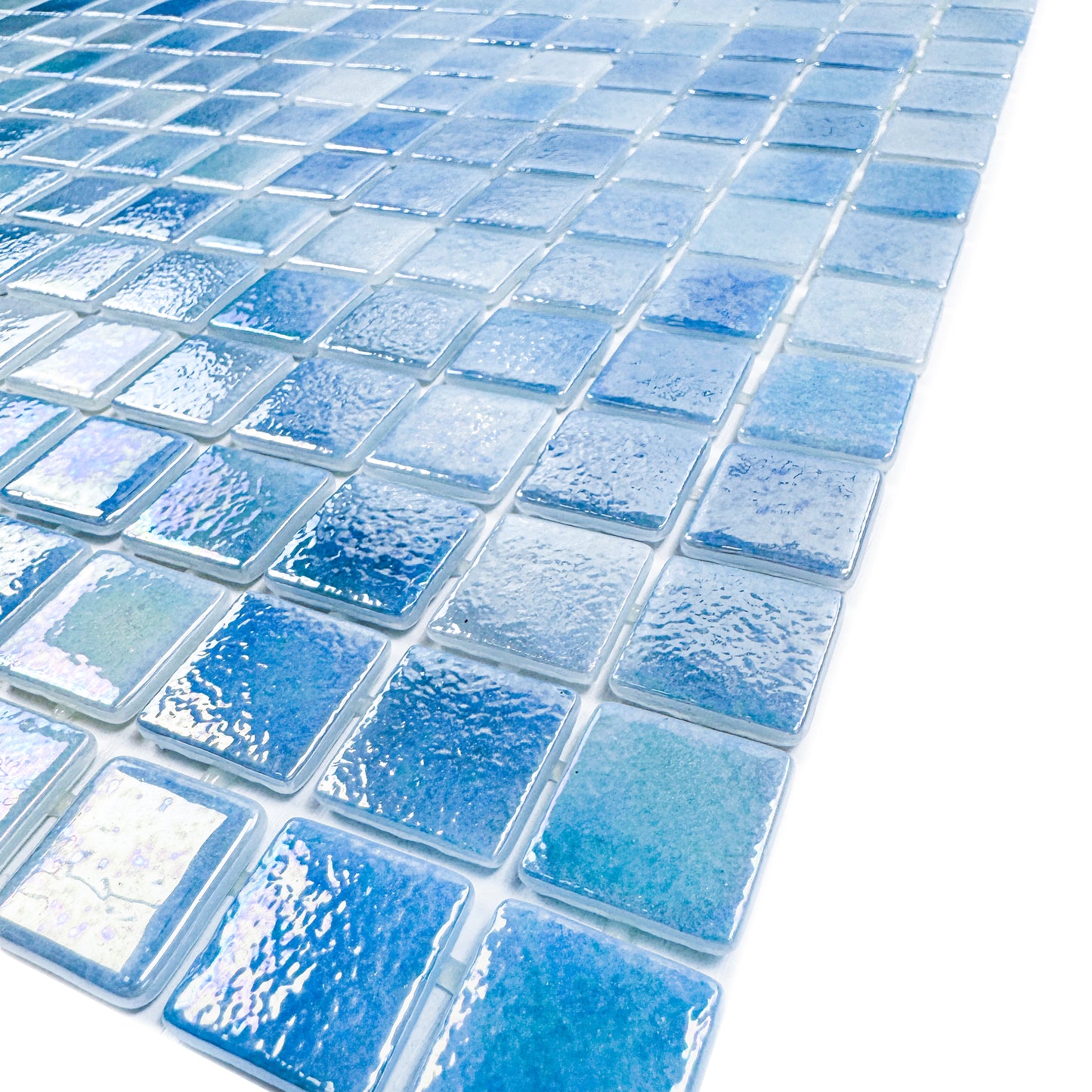 European Mosaic Series  Teal Blue Iridescent Recycled Glass Mosaic