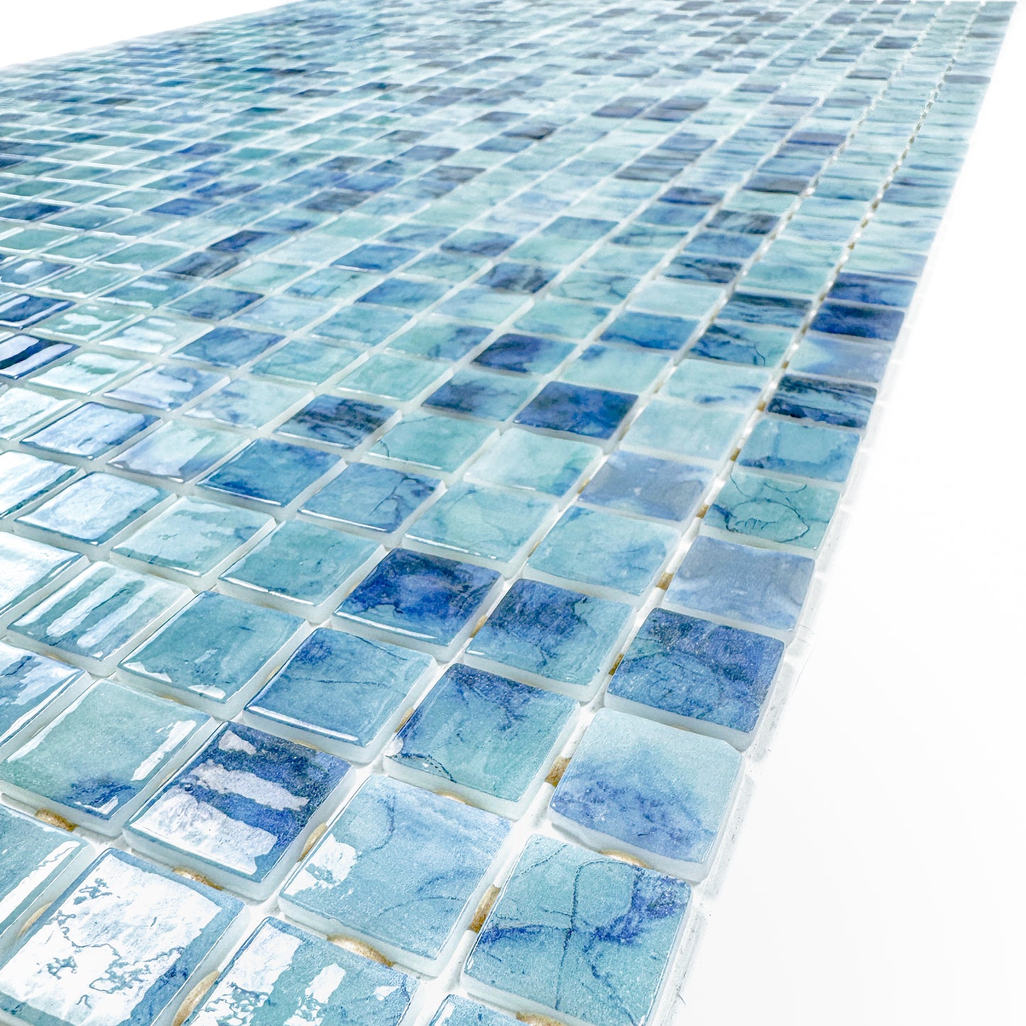 Spanish Mosaic Series Tiffany Blue & Sapphire Blue Mixed Recycled Glass Mosaic