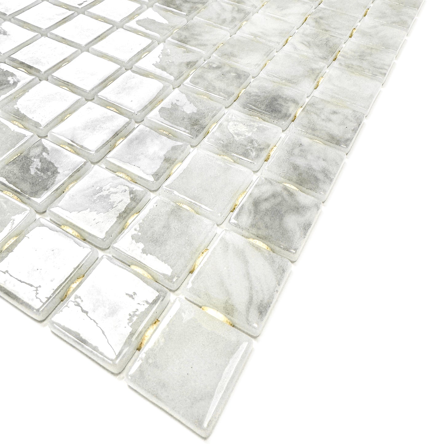 Spanish Mosaic Series White & Light Grey Mixed Recycled Glass Mosaic