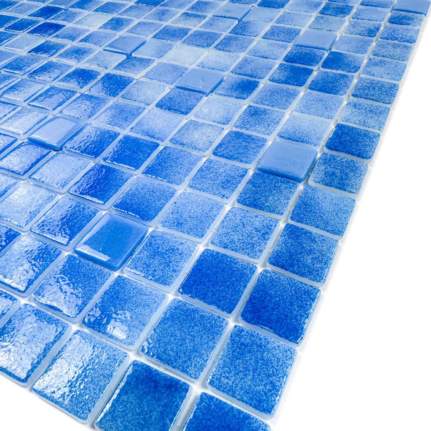 European Mosaic Series French Blue & Flourescent Blue Mixed Flourescent Glass Mosaic