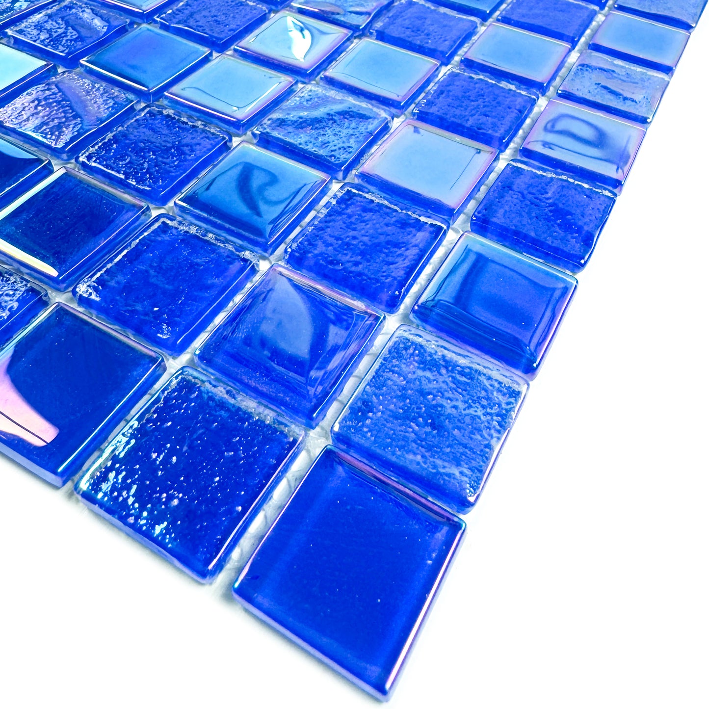 Crystal Cascade Collection Klein Blue Iridescent Mixed Wave Pattern Crystal Glass Mosaic