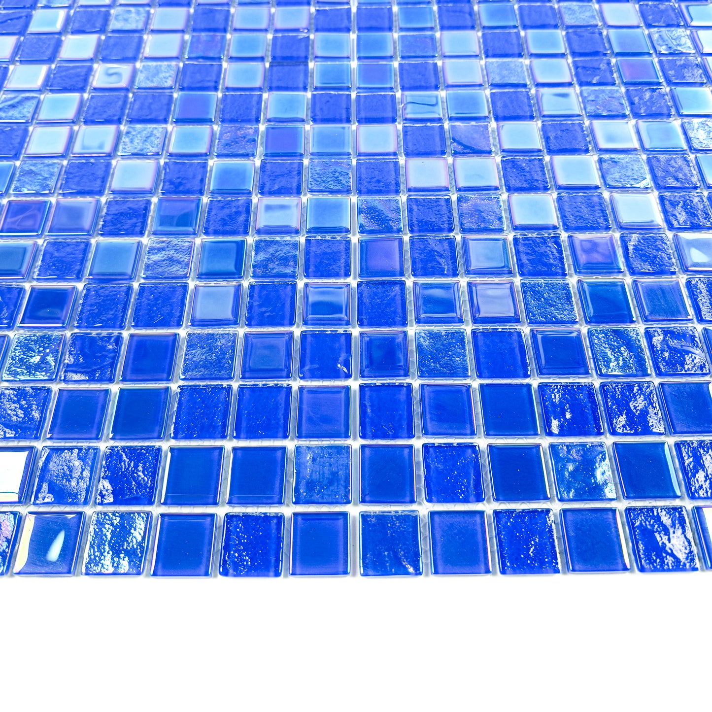 Crystal Cascade Collection Klein Blue Iridescent Mixed Wave Pattern Crystal Glass Mosaic