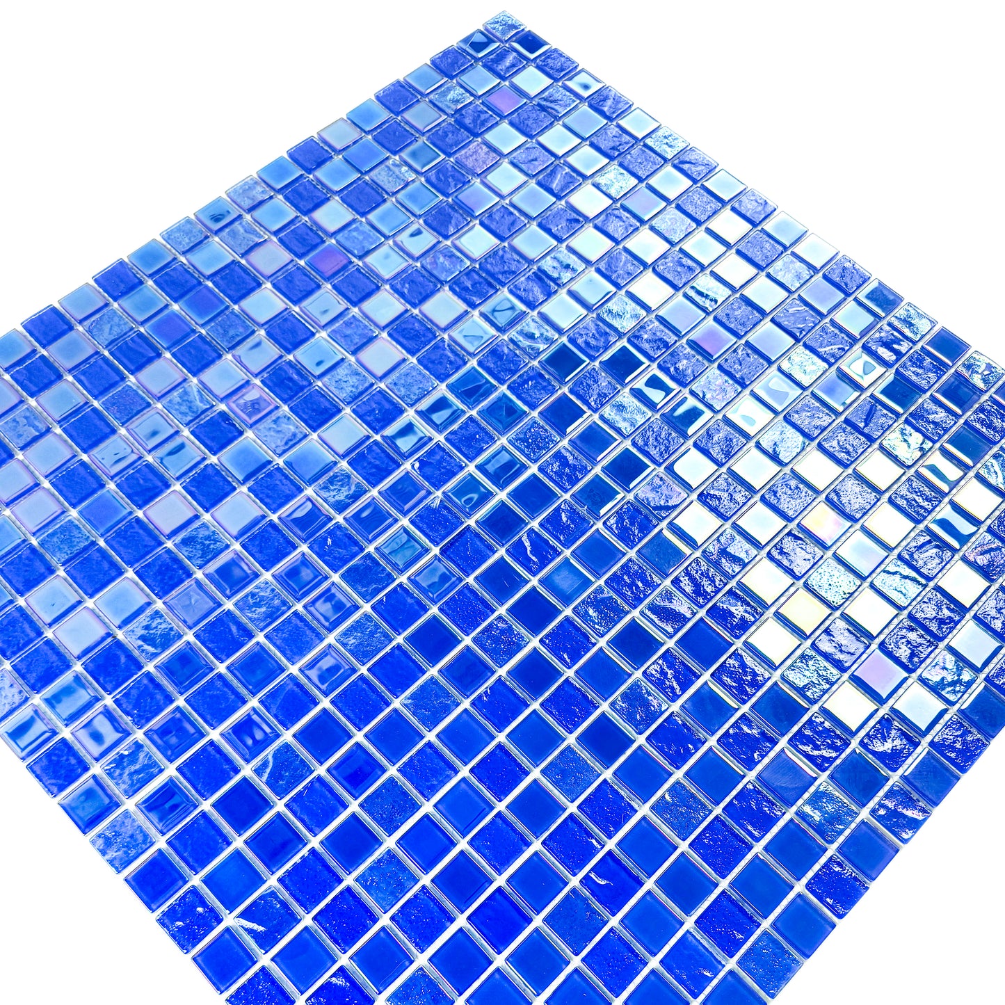 Crystal Cascade Collection Klein Blue Iridescent Mixed Wave Pattern Crystal Glass Mosaic