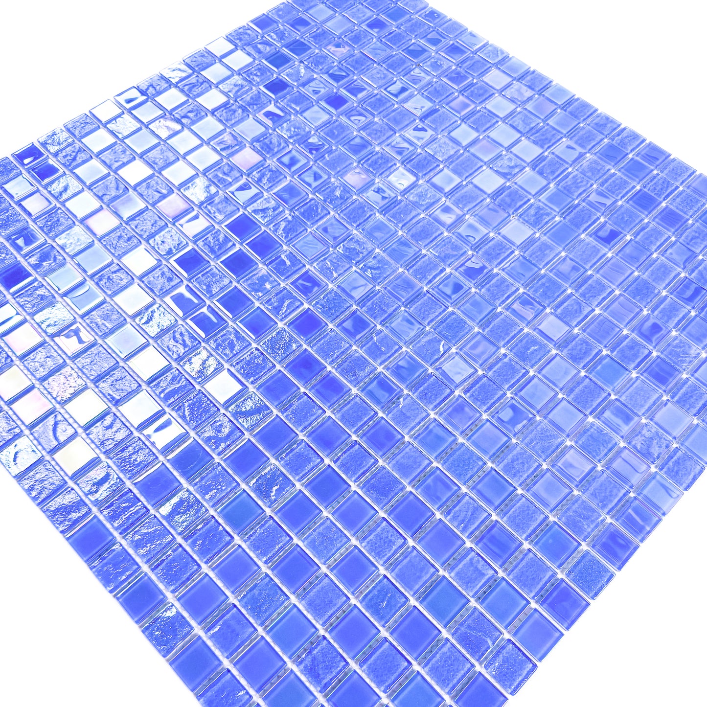 Crystal Cascade Collection French Blue Iridescent Mixed Wave Pattern Crystal Glass Mosaic