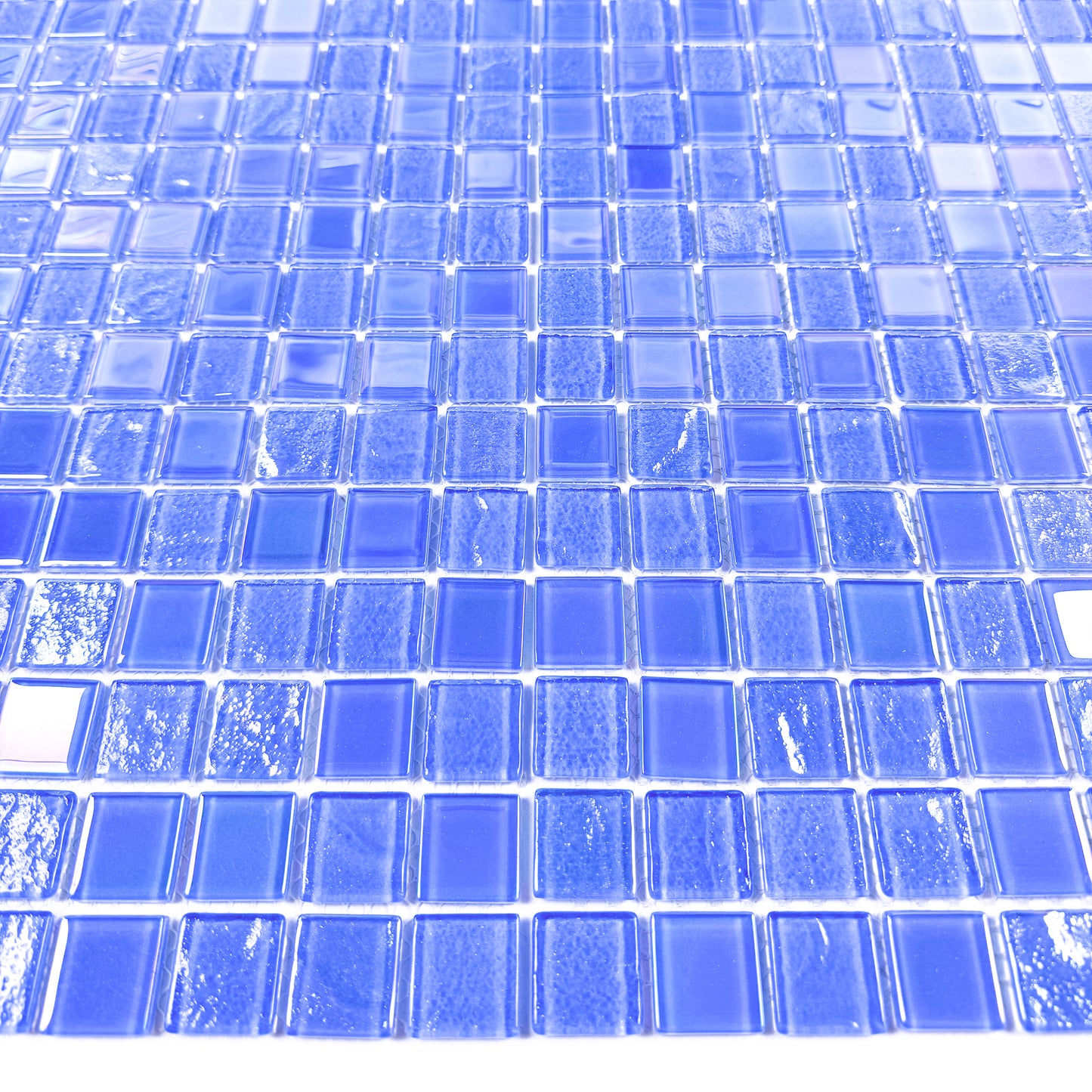 Crystal Cascade Collection French Blue Iridescent Mixed Wave Pattern Crystal Glass Mosaic