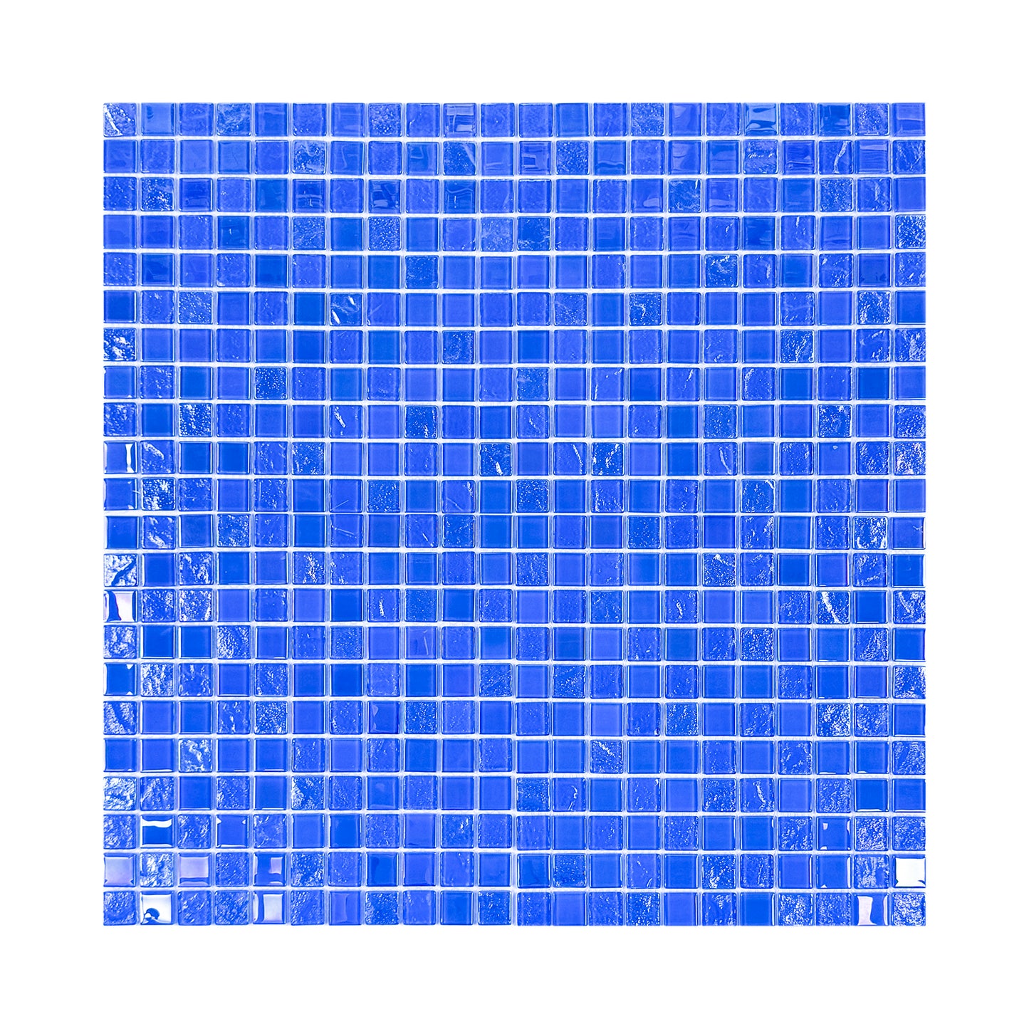 Crystal Cascade Collection French Blue & Oriental Blue Iridescent Mixed Wave Pattern Crystal Glass Mosaic