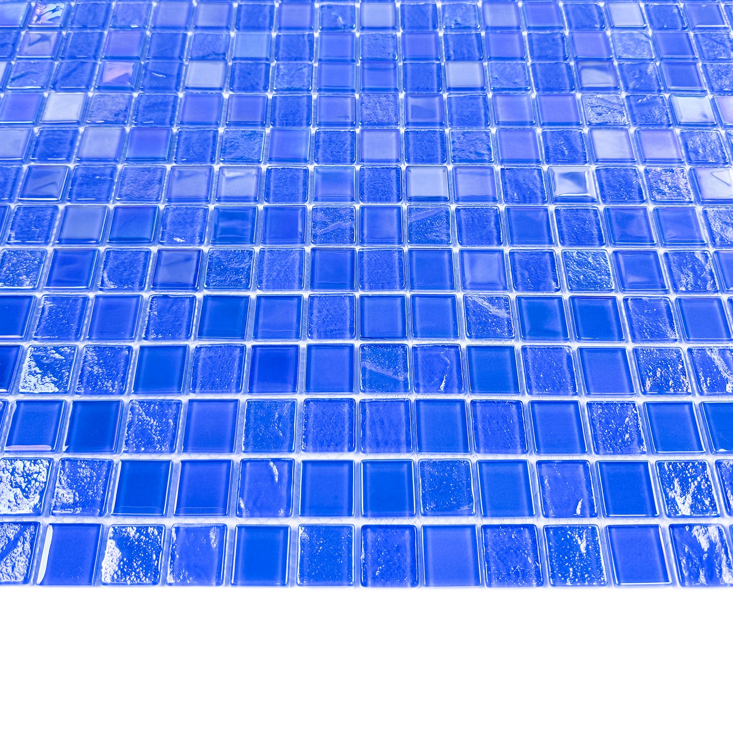 Crystal Cascade Collection French Blue & Oriental Blue Iridescent Mixed Wave Pattern Crystal Glass Mosaic
