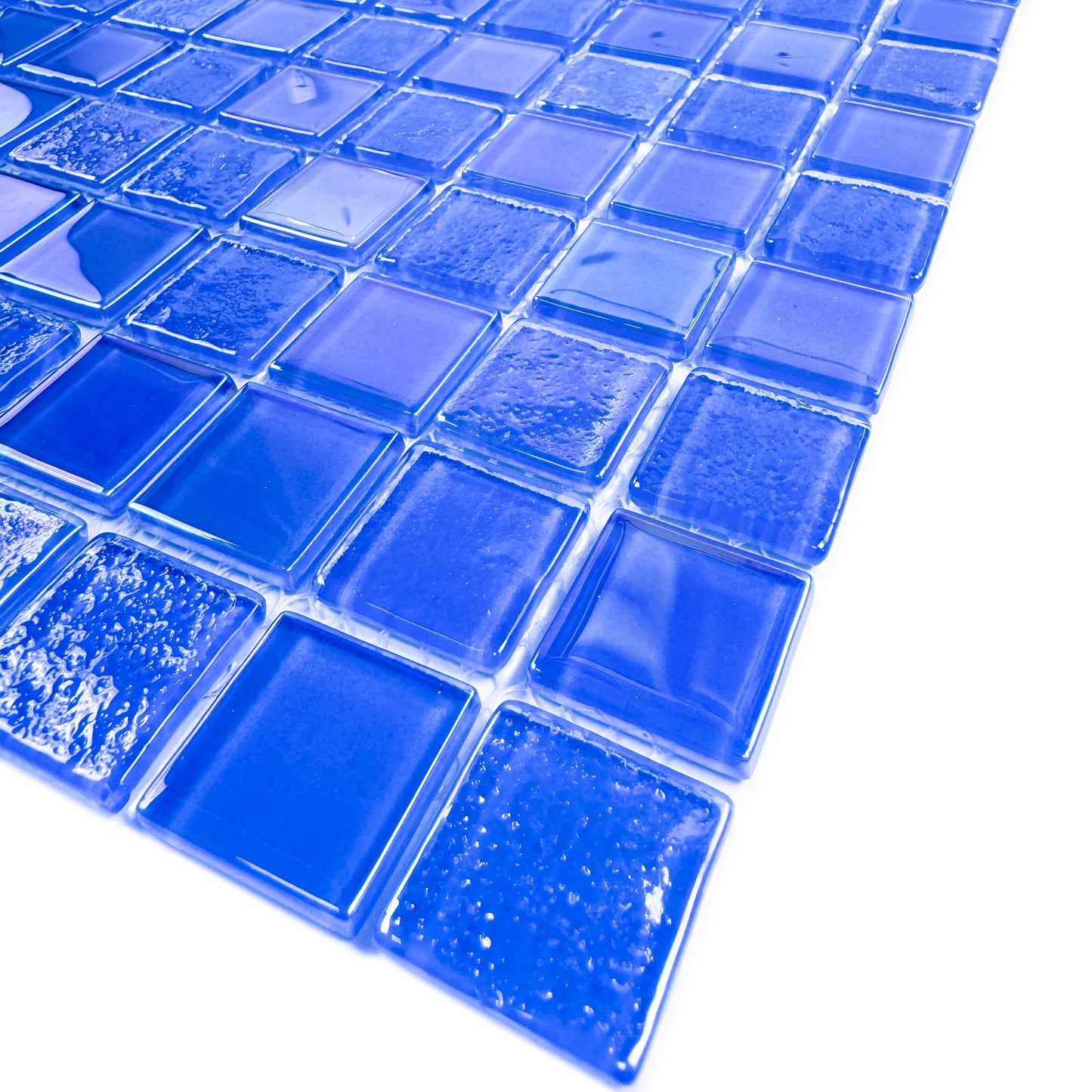 Crystal Cascade Collection French Blue & Oriental Blue Iridescent Mixed Wave Pattern Crystal Glass Mosaic