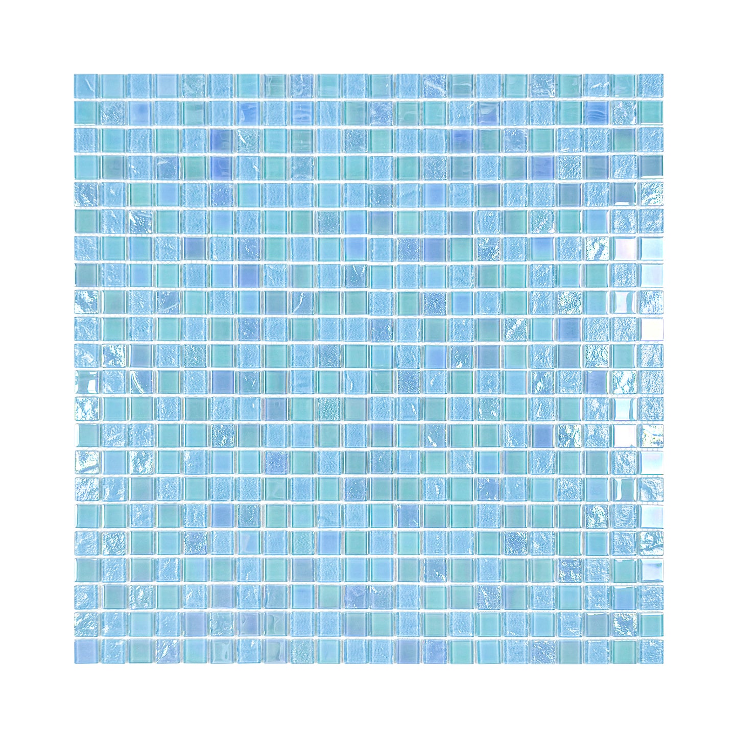 Crystal Cascade Collection Sky Blue & Nile Blue Iridescent Mixed Wave Pattern Crystal Glass Mosaic