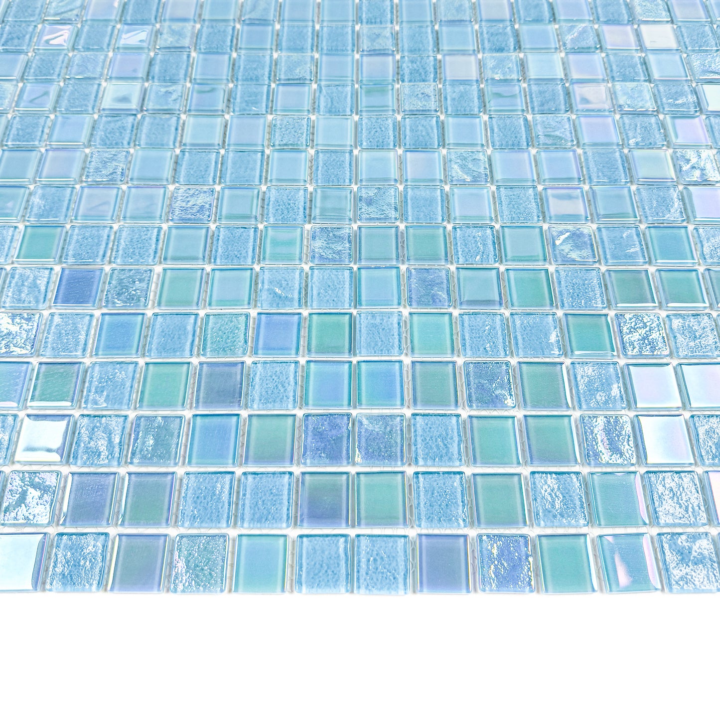 Crystal Cascade Collection Sky Blue & Nile Blue Iridescent Mixed Wave Pattern Crystal Glass Mosaic
