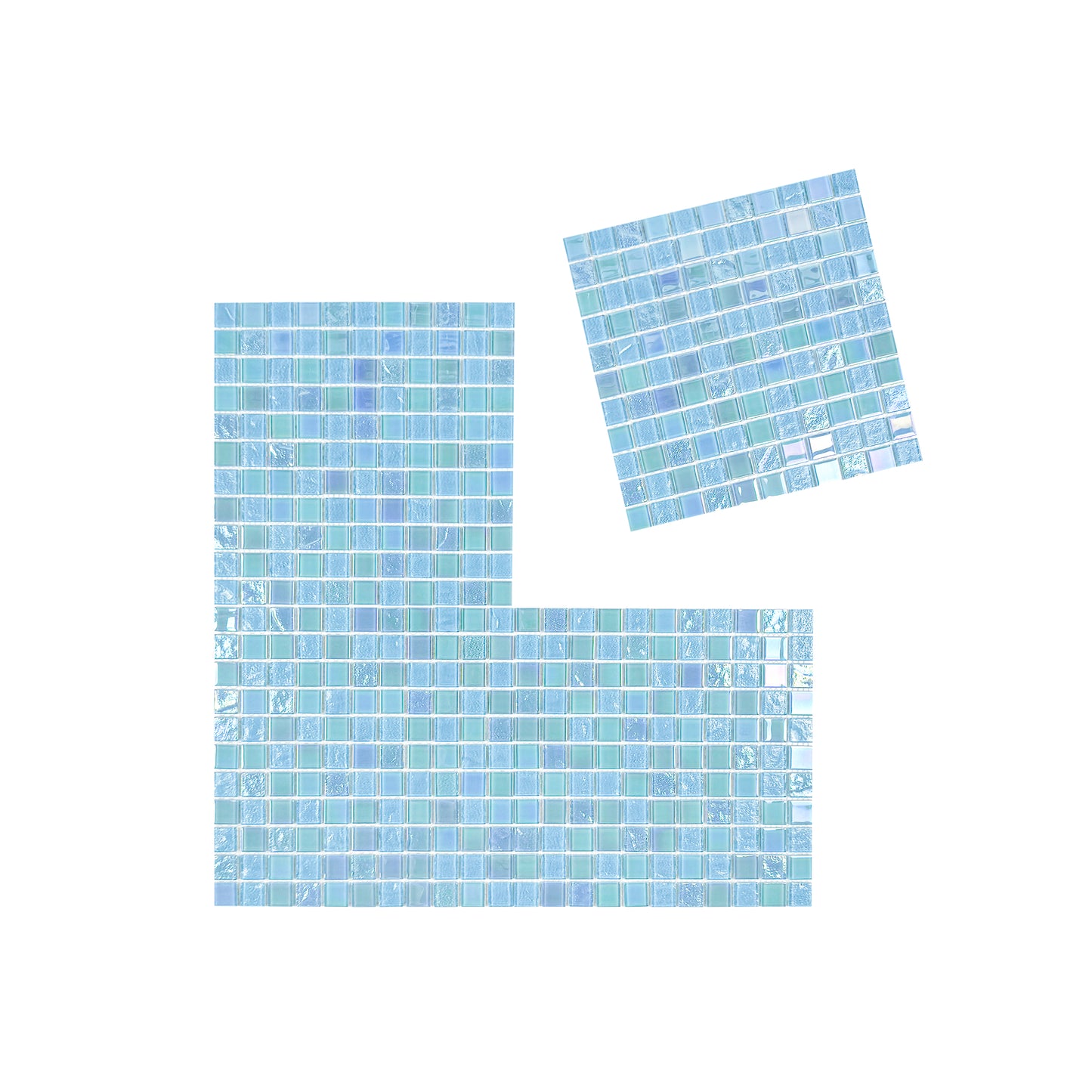 Crystal Cascade Collection Sky Blue & Nile Blue Iridescent Mixed Wave Pattern Crystal Glass Mosaic