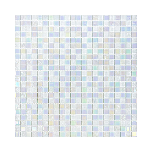 Crystal Cascade Collection White Iridescent Mixed Wave Pattern Crystal Glass Mosaic
