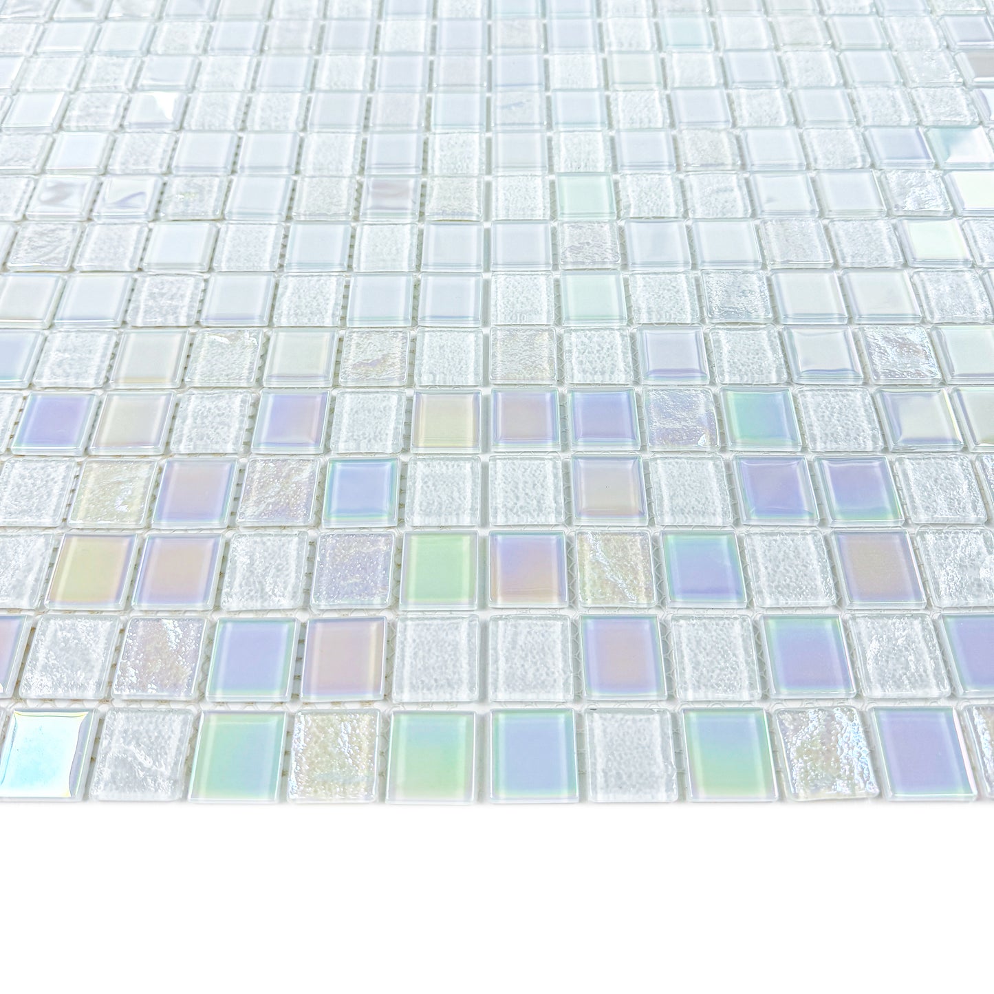 Crystal Cascade Collection White Iridescent Mixed Wave Pattern Crystal Glass Mosaic