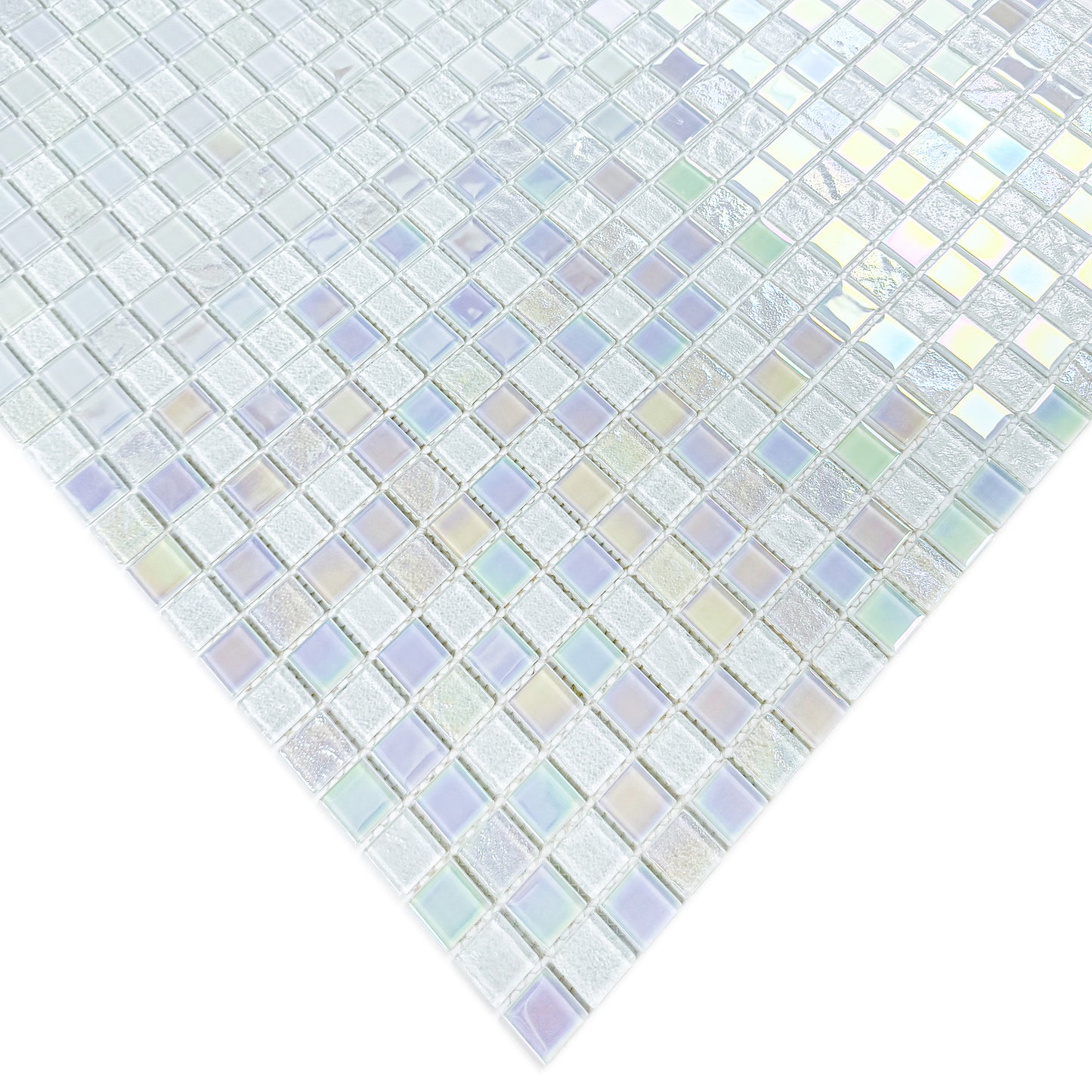 Crystal Cascade Collection White Iridescent Mixed Wave Pattern Crystal Glass Mosaic