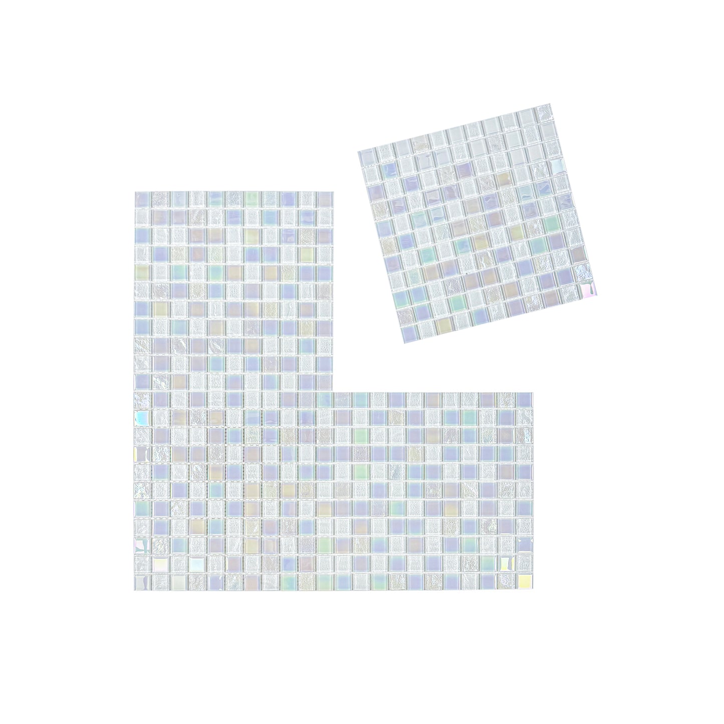 Crystal Cascade Collection White Iridescent Mixed Wave Pattern Crystal Glass Mosaic