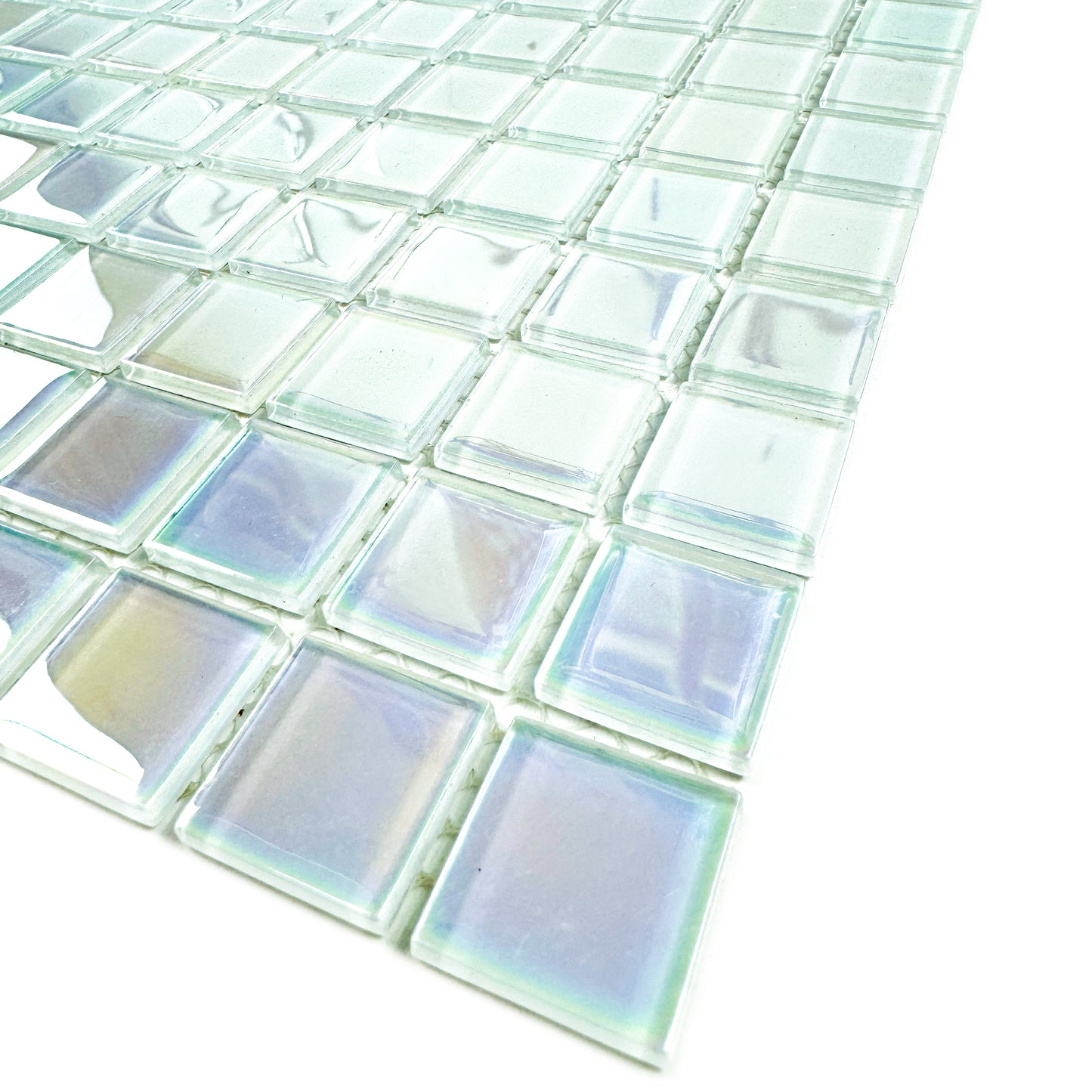 Crystal Cascade Collection Smoke Blue & White Iridescent Mixed Crystal Glass Mosaic
