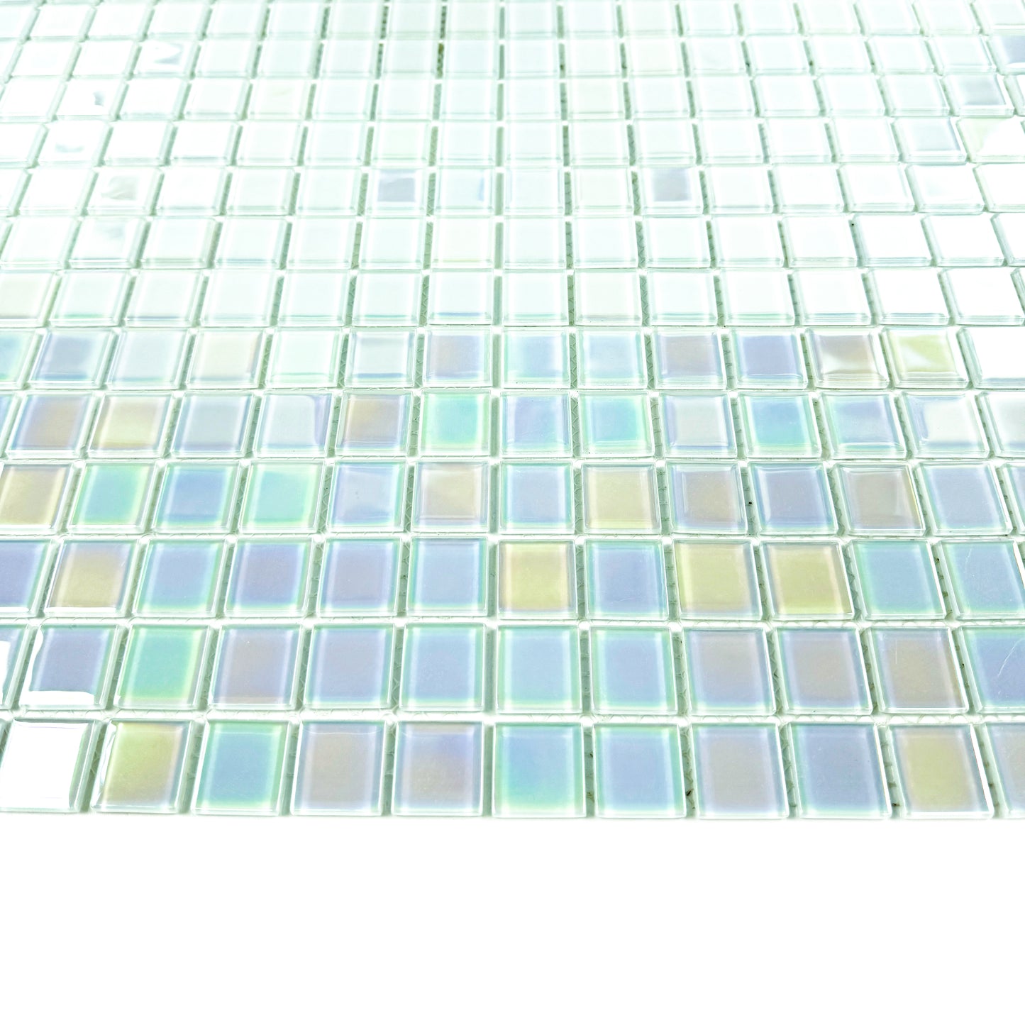 Crystal Cascade Collection Smoke Blue & White Iridescent Mixed Crystal Glass Mosaic
