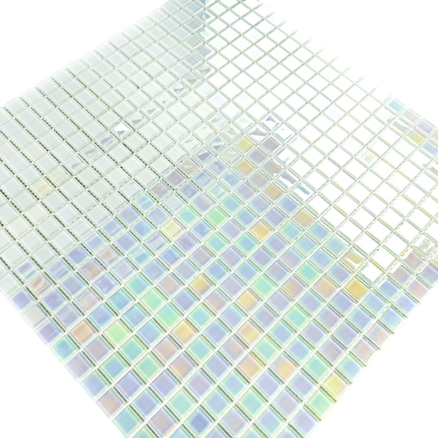 Crystal Cascade Collection Smoke Blue & White Iridescent Mixed Crystal Glass Mosaic