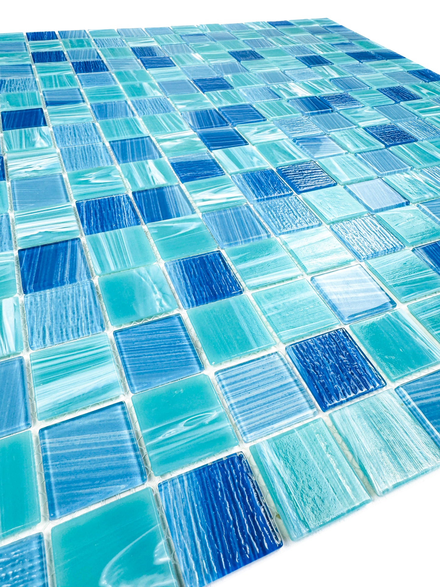 Noble Haven Sky Blue & French Blue Mixed Glass Mosaic Swimming Pool Tile