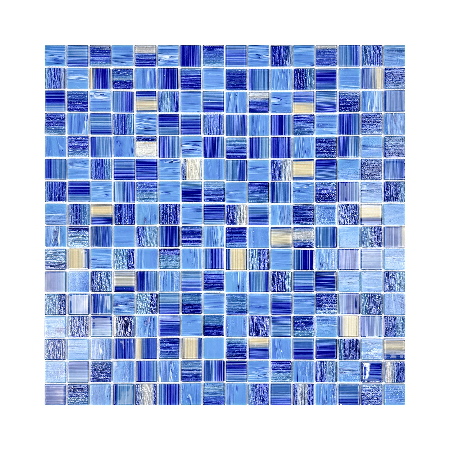 Noble Haven Light Blue & Navy Blue & Golden Color Mixed Glass Mosaic Swimming Pool Tile