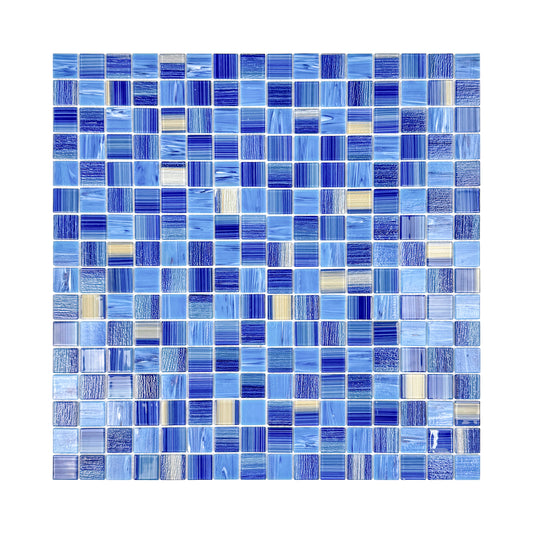 Noble Haven Light Blue & Navy Blue & Golden Color Mixed Glass Mosaic Swimming Pool Tile