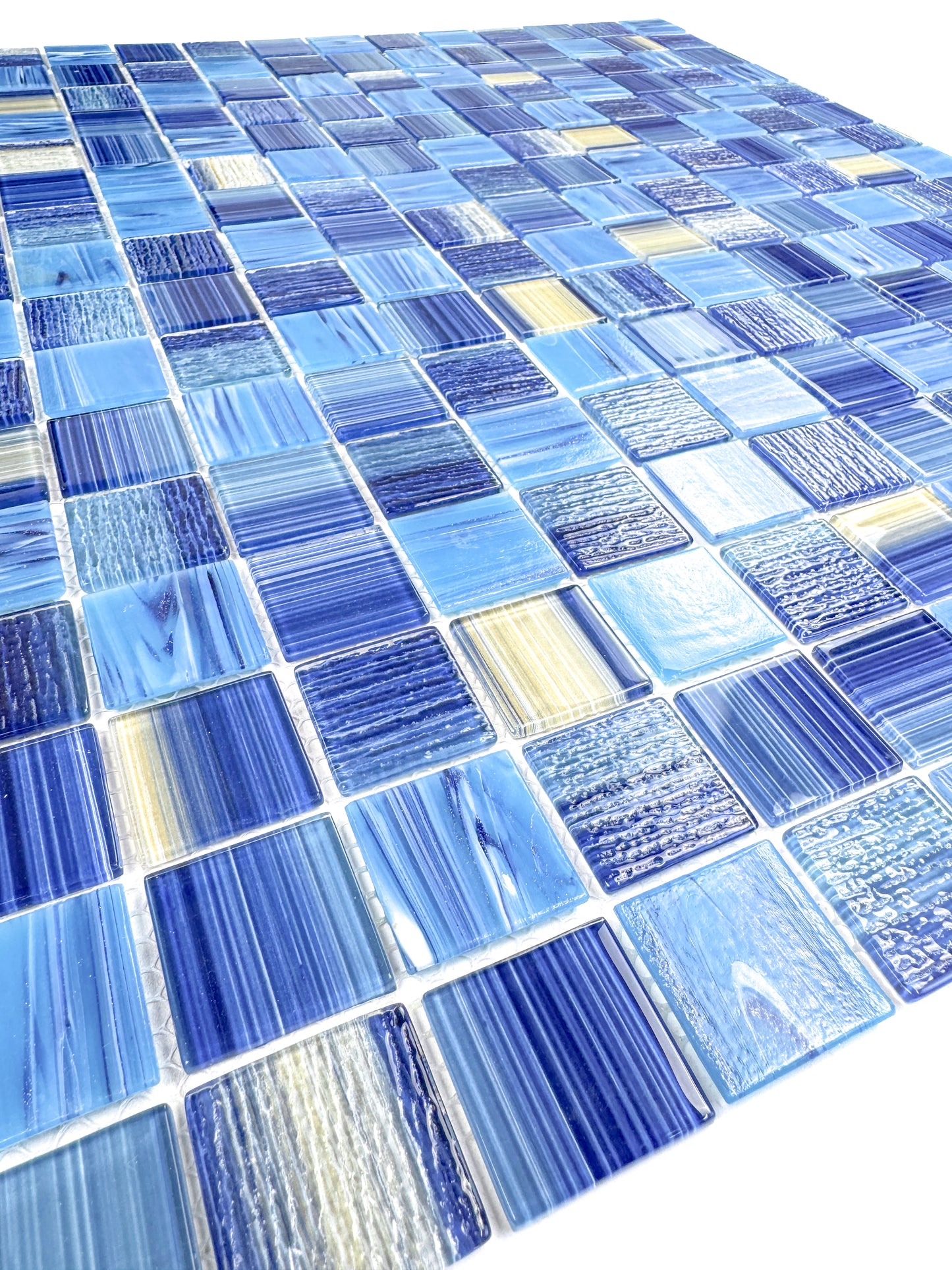 Noble Haven Light Blue & Navy Blue & Golden Color Mixed Glass Mosaic Swimming Pool Tile