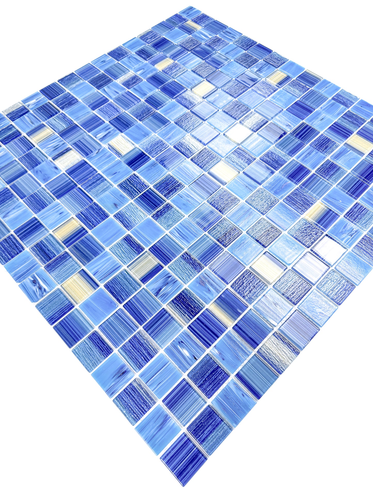 Noble Haven Light Blue & Navy Blue & Golden Color Mixed Glass Mosaic Swimming Pool Tile