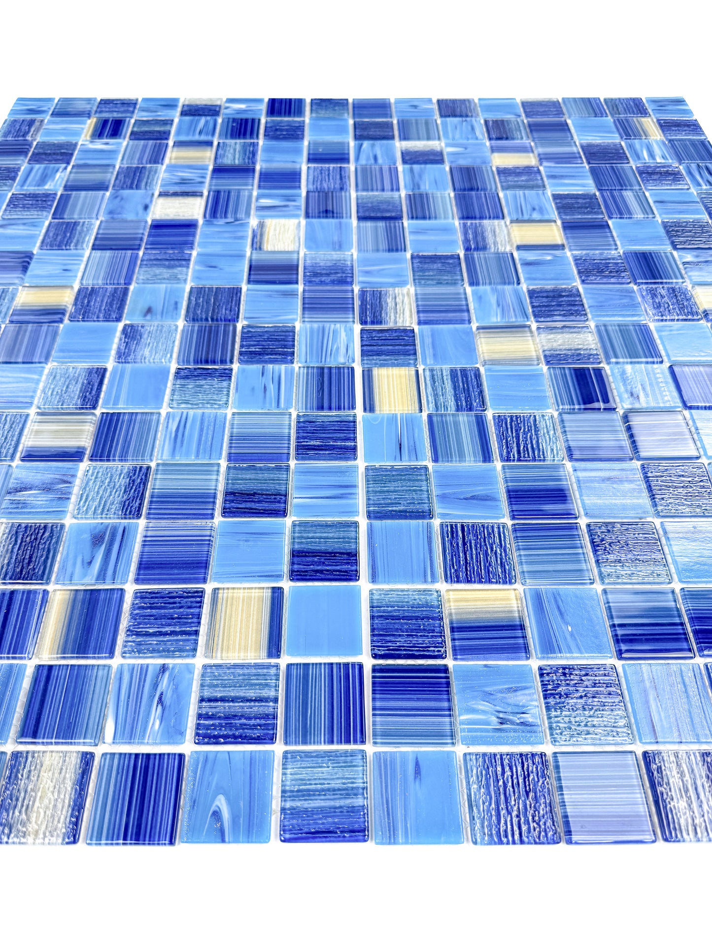 Noble Haven Light Blue & Navy Blue & Golden Color Mixed Glass Mosaic Swimming Pool Tile