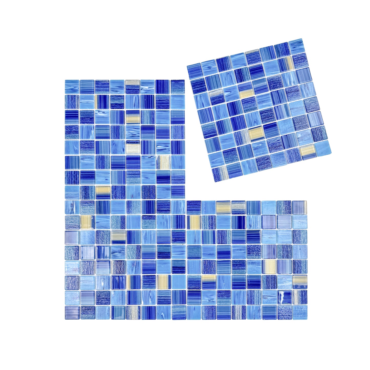 Noble Haven Light Blue & Navy Blue & Golden Color Mixed Glass Mosaic Swimming Pool Tile