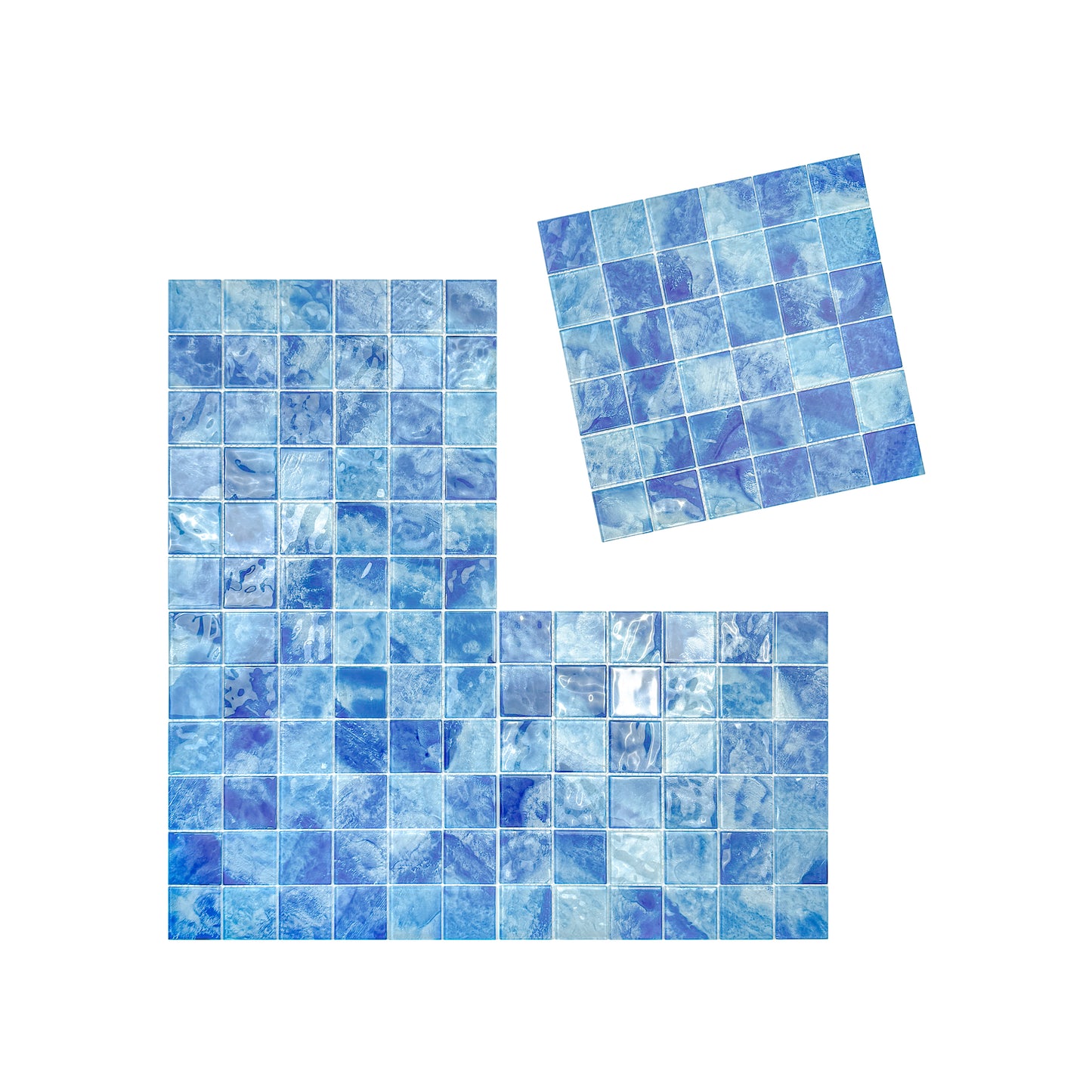 Marble Mirage Series Sky Blue & Ultra Marine Mixed Marble Transparent Texture Crystal Glass Mosaic